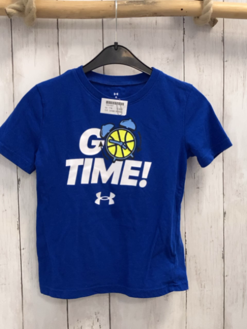 Under Armour  T-Shirt  Gr. 116  blau Wecker weiße Schrift 