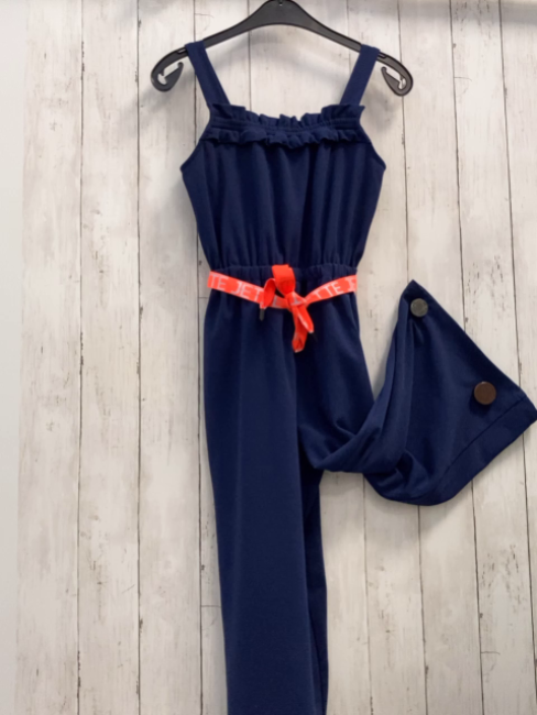 Staccato  Jumpsuit  Gr. 152  blau neonorange Gürtel mit Schrift 