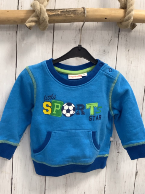 Liegelind  Pullover  Gr. 74  hellblau blauer Bund hellgrüne Nähte Fußball 