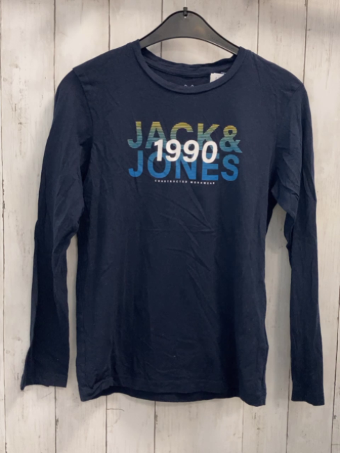 Jack & Jones Langarmshirt  Gr. 164  dunkelblau gestreifte + weiße Schrift 