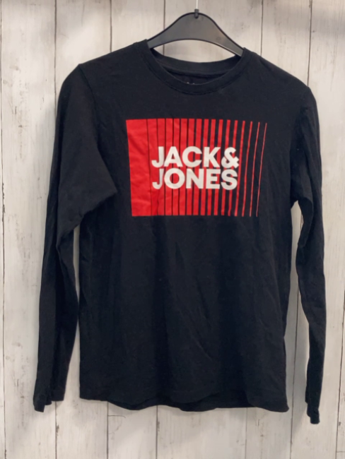 Jack & Jones Langarmshirt  Gr. 164  schwarz rote Streifen weiße Schrift 