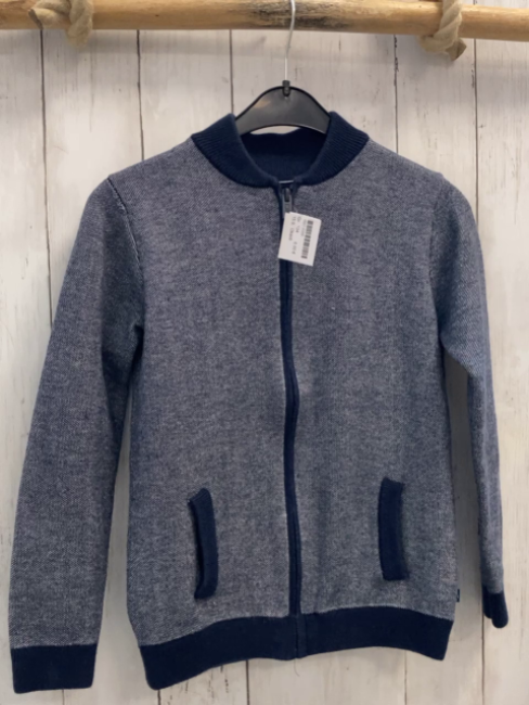 Okaidi  Strickjacke  Gr. 134  blau hellgrau meliert blauer Bund 