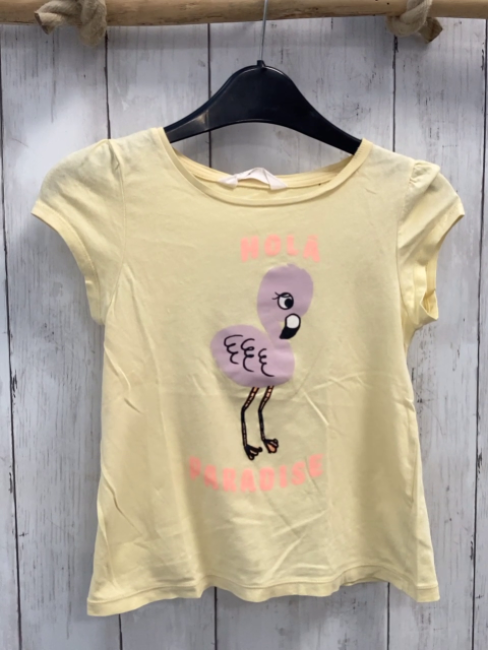 H&M  T-Shirt  Gr. 116  gelb Flamingo Schrift 