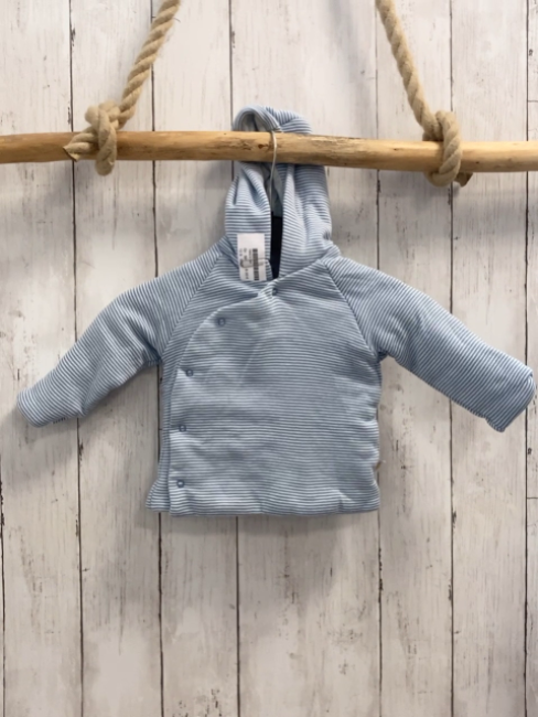 M&S  Pullover  Gr. 56  hellblau weiße Streifen Kapuze seitlich geknöpf 