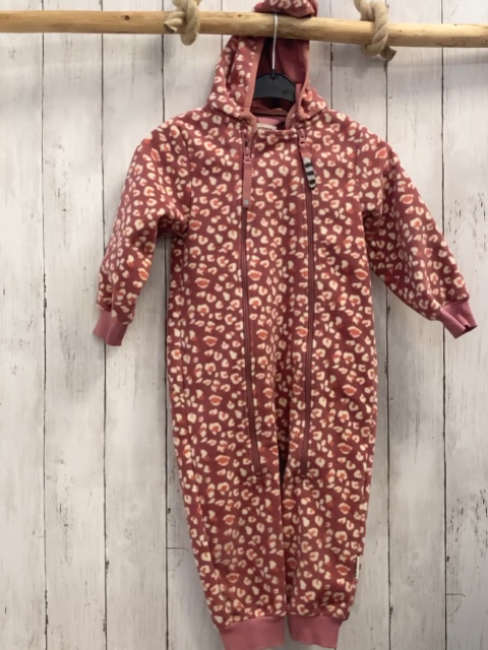 Racoon  Fleeceoverall Gr. 98  altrosa weiß orange Druck Kapuze 