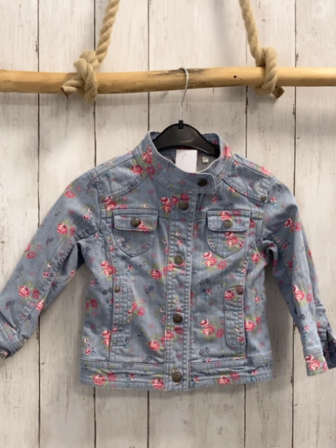   Jeansjacke  Gr. 98  blau pink rosa Blumen 
