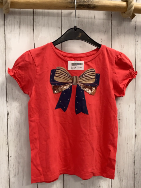   T-Shirt  Gr. 116  rot Schleife mit golden Glitzer + goldenen Pailetten 