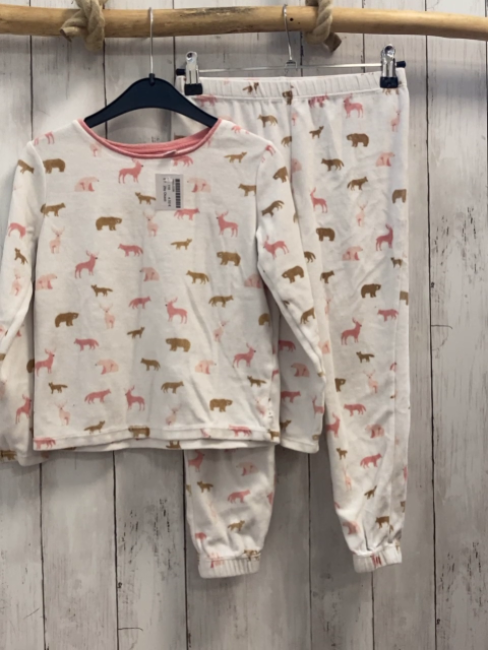 2tlg Okaidi  Schlafanzug  Gr. 116  weiß bunte Tiere rosa Bund Nicky 