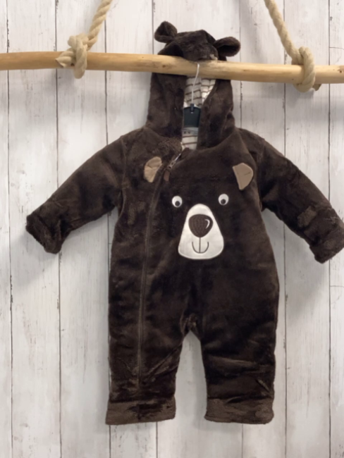   Plüschoverall Gr. 62  braun Kapuze mit OHren Bärengesicht 