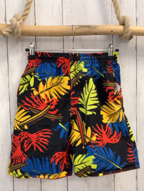   Badeshorts  Gr. 134  schwarz bunte Blätter 
