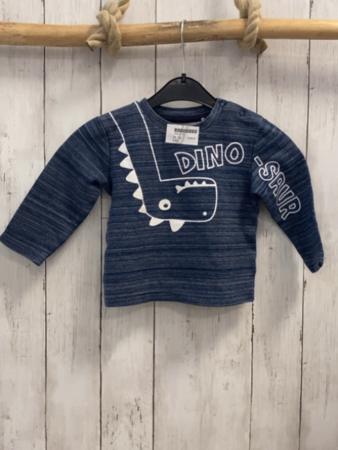   Pullover  Gr. 92  blau graue Streifen weißer Dino + weiße Schrift 