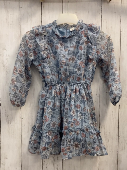   Kleid  Gr. 98  hellblau silber Streifen Blumen Rüschenkragen 