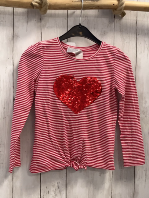   Langarmshirt  Gr. 122  rot weiße Streifen Pailettenherz