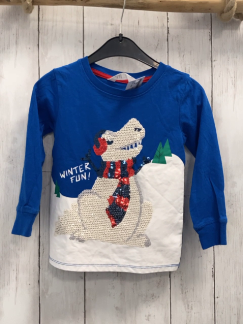 H&M Langarmshirt Gr. 98  blau weiß Pailettendino