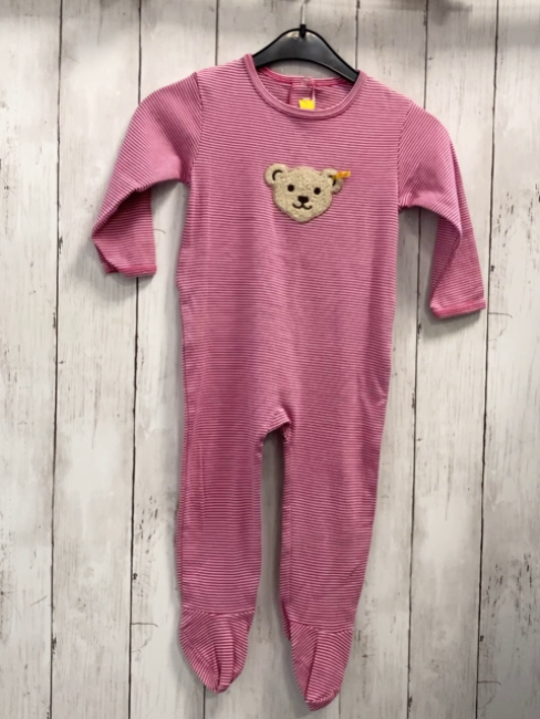 Steiff  Schlafanzug Gr. 86  pink hellgraue Strefen Plüschbärenkopf 