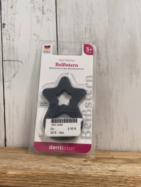 neu  Baby-Beißstern  grauer Stern mit Ring 