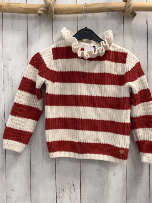 Sergent Major  Pullover  Gr. 110  weiß rost Streifen Strick rippen Rüschenkraen 