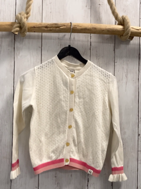 Garcia Strickjacke Gr. 92  weiß Lochmuster rosa Streifen am Bund