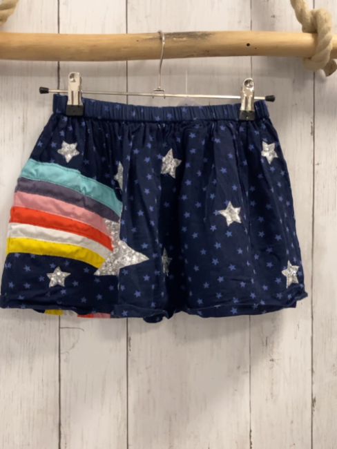 Mini Boden  Rock Gr. 116  blau bunter Regenbogen silber Pailettensterne + lila Sterne 