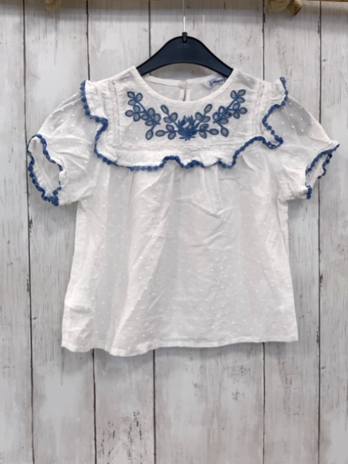 Mayoral  Sommerbluse  Gr. 116  weiß blaue Stickerei 