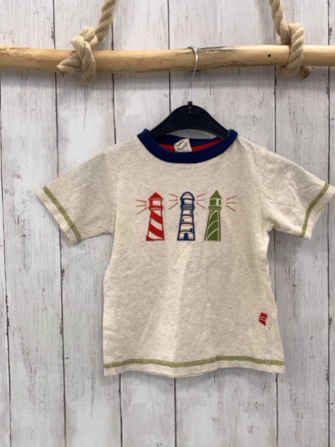 Alana  T-Shirt  Gr. 92  beige Leuchttürme oliv Nähte 