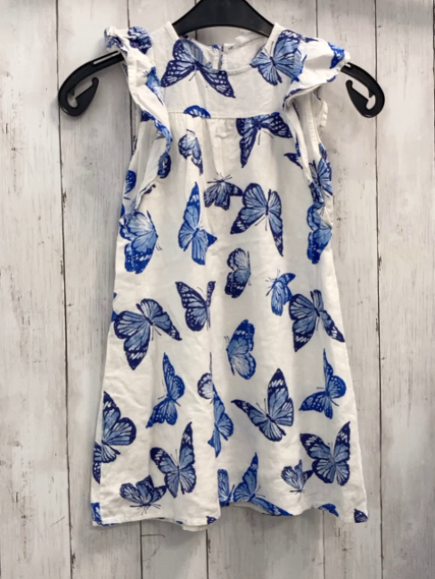 Mango Kleid  Gr. 122  weiß blau hellblaue Schmetterlinge Rüschenärmel 