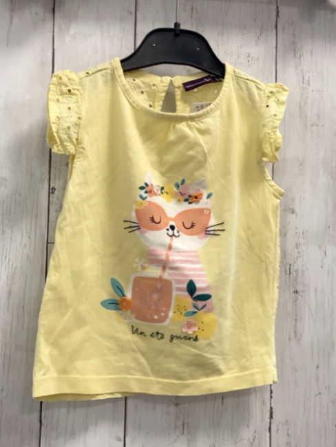 Sergent Major  T-Shirt  Gr. 92  gelb Katze Ärmel mit Lochstickerei 