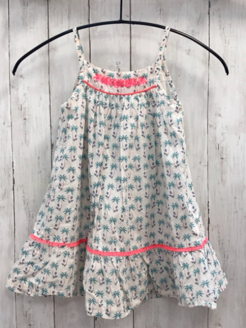 Sergent Major  Kleid  Gr. 116  weiß türkis blaue Palmen pink Stirckerei + Bommelband 