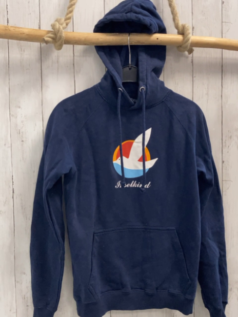 Inselkind  Pullover  Gr. 152  blau Kapuze Möwe Sonne Schrift 