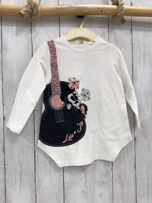 Liu-Jo  Langarmshirt  Gr. 98  weiß Gitarre Blumen mit Steinen 