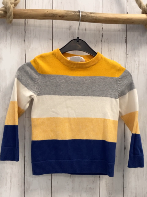 H&M Pullover Gr. 98  gelb grau weiß blau Streifen Strick