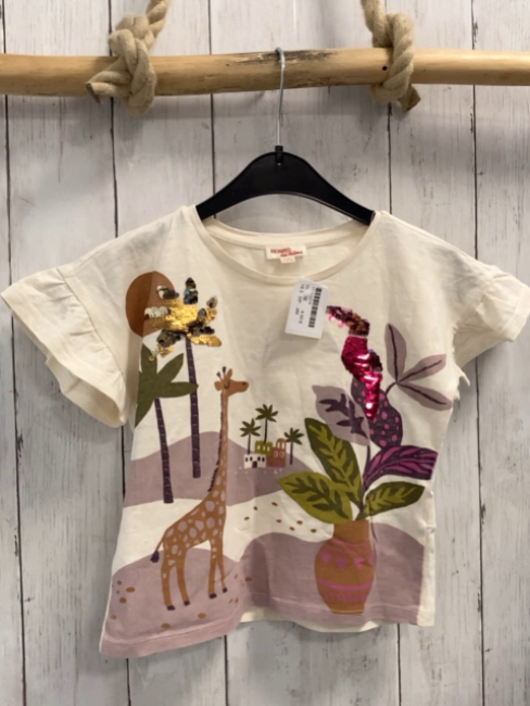 DP....aM T-Shirt  Gr. 116  creme Giraffe Palmen Pailetten 