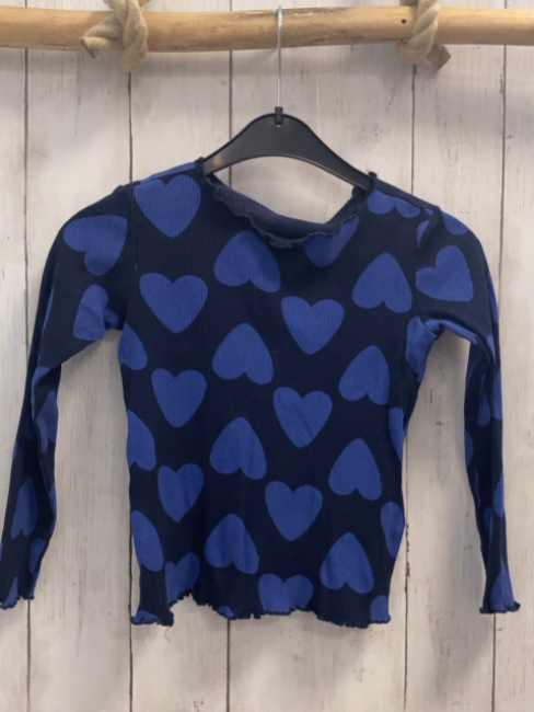 DP....aM Langarmshirt   Gr. 116  dunkelblau Rippen lila Herzen 