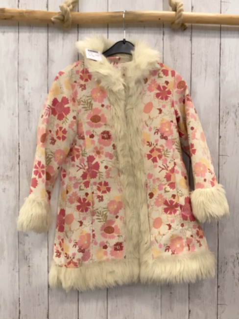 H&M  Jacke  Gr. 128  creme bunte Blumen Fellbund 