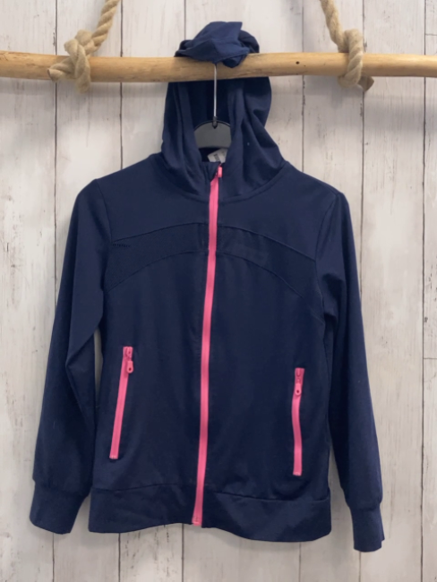   Joggingjacke Gr. 134/140  blau Kapuze rosa Reißverschlüsse