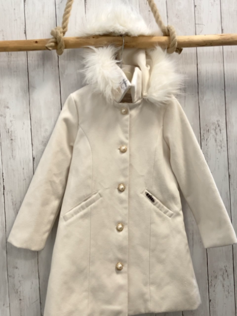 Ebita Mantel Gr. 128  Weiß goldene Knöpfe Fellbund an Kapuze
