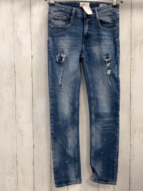 Vingino Hose  Gr. 158  blau Jeans weiße Punkte Bund verstellbar 