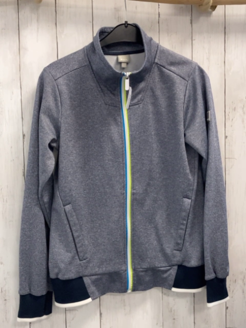 Bench Joggingjacke  Gr. 164  grau türkis weiß hellgrüner Reißverschluss blau weißer Striefenbund 