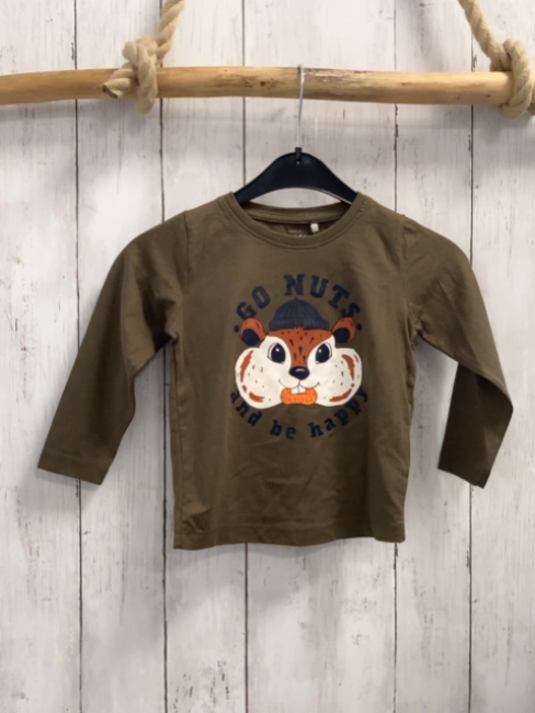 name it  Langarmshirt  Gr. 92  braun Eichhörnchen Schrift 