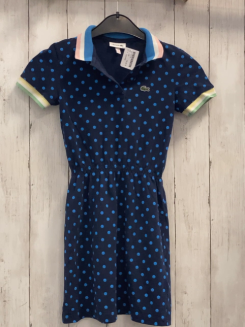 Lacoste  Kleid  Gr. 128  blau hellblaue Punkte blau weiß rosa Polokragen 