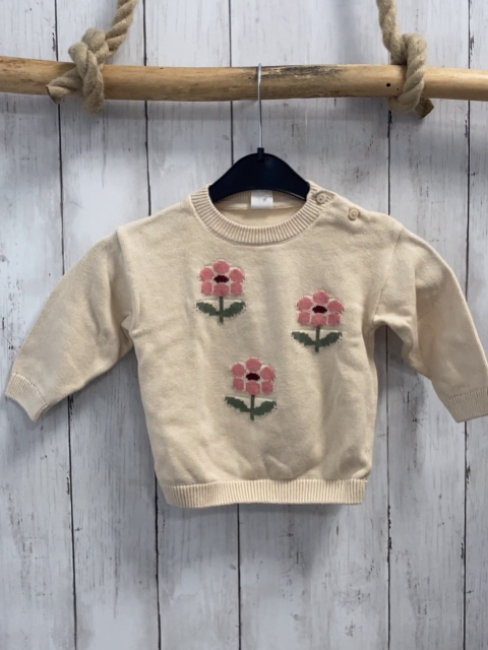 H&M  Pullover  Gr. 74  beige Blumen Strick 