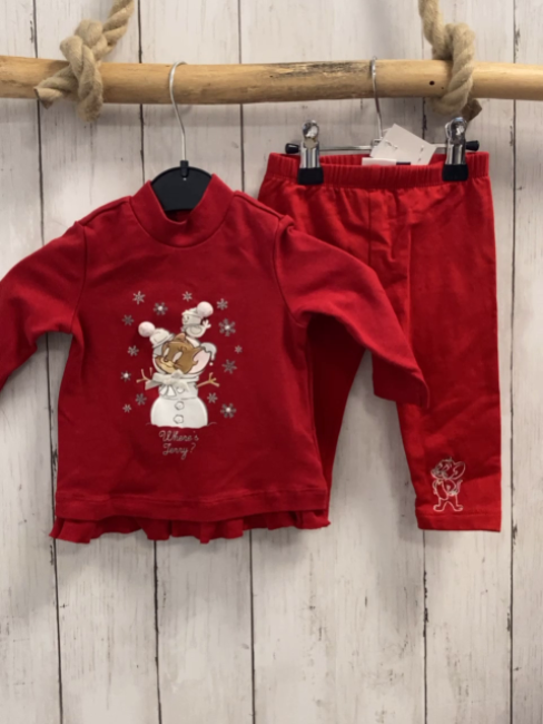 2tlg  Langarmshirt + Leggings  Gr. 68  rot Tom & Jerry slber Schneekristalle