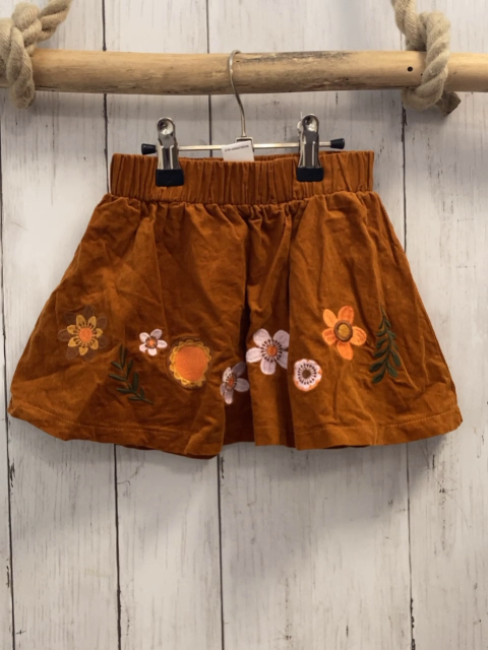 Pusblu Rock Gr. 92  braun Kord gestickte Blumen