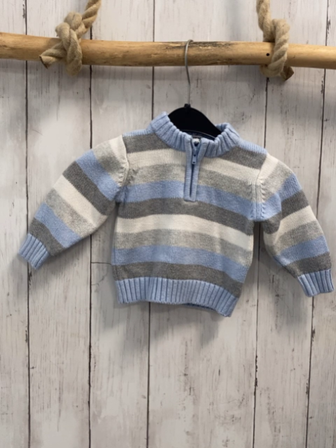 Mayoral  Pullover  Gr. 68  hellblau grau hellgrau weiße Streifen Strick Reißverschluss 
