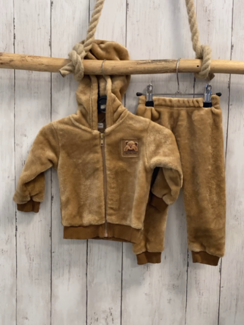 2tlg  Plüschjacke + -hose  Gr. 74  hellbraun Kapuze Bär 