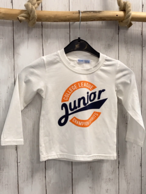  Langarmshirt  Gr. 92  weiß blau orange mit Schrift