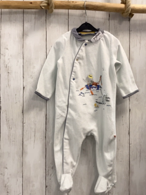 sergent major Schlafanzug Gr. 74  hellblau gestreifter Kragen Tiere im Boot Nicky