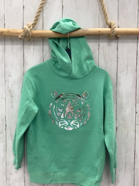H&M  Pullover  Gr. 134/140  hellgrün Kapuze Tigerkopf mit silber 