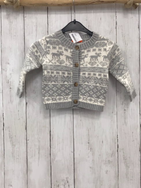   Strickjacke  Gr. 62  weiß graues Muster mit Kristallen 