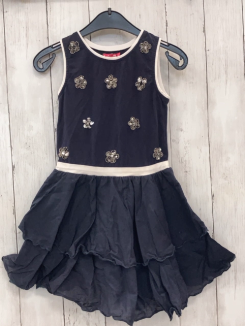 Lofft  Kleid Gr. 104  blau Oberteil mit silber Steinen weißer Buind  Rüschenrock 